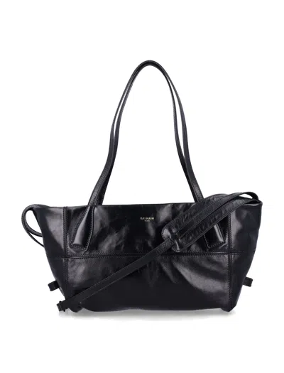 BALMAIN BALMAIN BLACK LEATHER SHOPPER BAG WITH SHOULDER STRAP