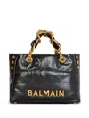 Balmain Black Leather Shopping Bag With Gold Details