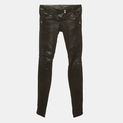Pre-owned Balmain Black Leather Slim Fit Biker Pants S