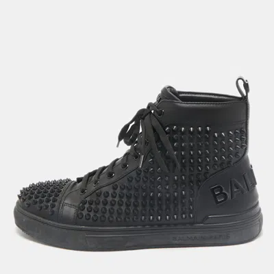 Pre-owned Balmain Black Leather Studded High Top Sneakers Size 40