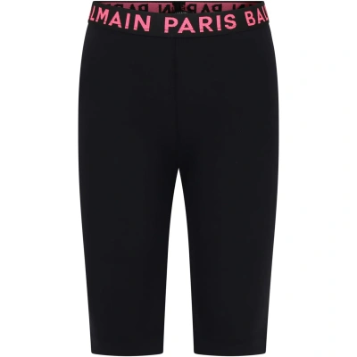 Balmain Kids' Black Leggings For Girl With Logo