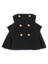 Balmain Button-embellished Pleated Grain De Poudre Wool Mini Skirt In Black