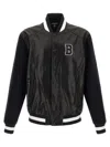 Balmain Varsity Lambskin Leather And Wool Jacket In Black