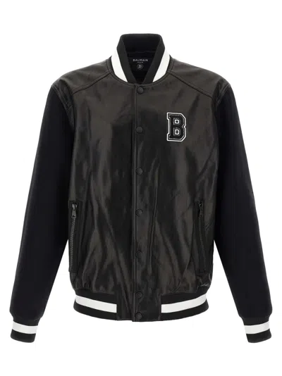 BALMAIN MEN BLACK LOGO BOMBER JACKETS