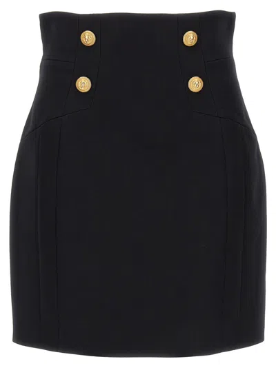 BALMAIN BLACK LOGO BUTTON SKIRT