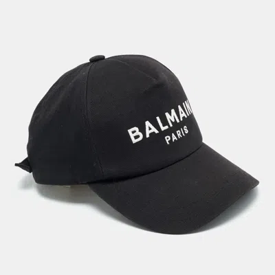 Pre-owned Balmain Black Logo Cotton Baseball Cap One Size In Sand