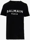 Balmain Black Crewneck T-shirt With Logo Print And Golden Buttons In Jersey Woman In Black