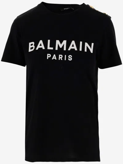 BALMAIN BLACK LOGO COTTON T-SHIRT