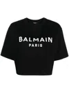 Balmain Logo Print Cropped Cotton Jersey T-shirt In Black