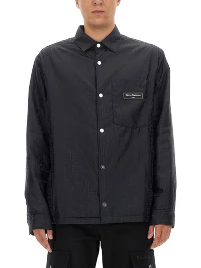 BALMAIN MEN BLACK LOGO OVERSHIRT