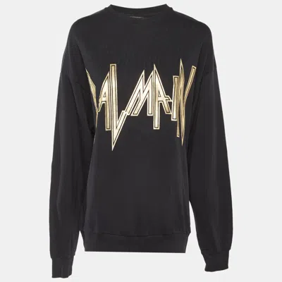 Pre-owned Balmain Black Logo Print Cotton Crew Neck Sweatshirt M