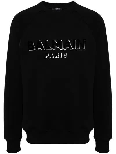 Balmain Black Logo Print Cotton Sweatshirt