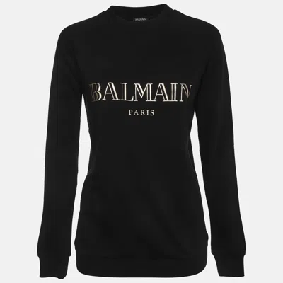 Pre-owned Balmain Black Logo Print Cotton Sweatshirt M
