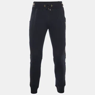 Pre-owned Balmain Black Logo Print Cotton Zip Detail Joggers 2xl