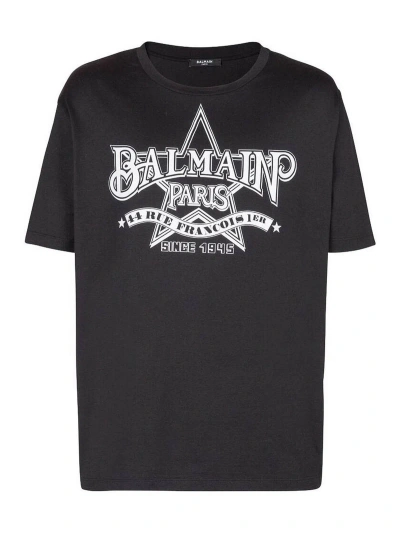 Balmain Black Logo Print Crew Neck  T-shirt