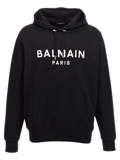 BALMAIN BLACK LOGO PRINT HOODIE