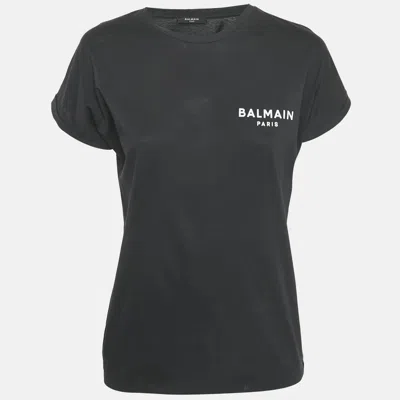 Pre-owned Balmain Black Logo Print Jersey T-shirt M