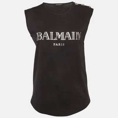 Pre-owned Balmain Black Logo Print Jersey Tank Top M