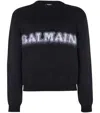 Balmain Black Crewneck Sweater With Maxi Logo Lettering On The Front And Brushed Effect In Wool Blen In Black