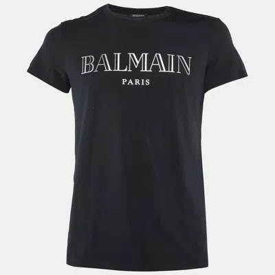 Pre-owned Balmain Black Logo Printed Cotton Knit T-shirt S