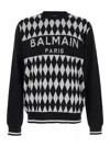 Balmain Diamond Jacquard Logo Sweater In Black