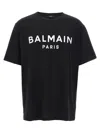 Balmain Black Crewneck T-shirt With Logo Lettering On The Front In Cotton Man In Black