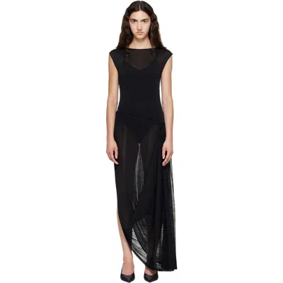Balmain Black Long Draped Viscose Maxi Dress In 0pa Noir