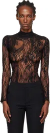 Balmain Black Long-sleeved Lace Bodysuit In Black