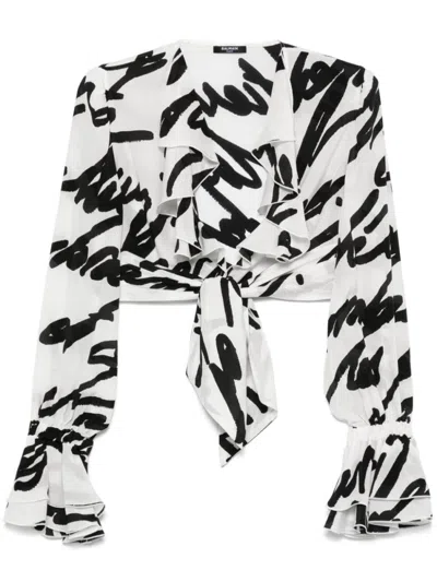 Balmain Black Love Letter-print Blouse