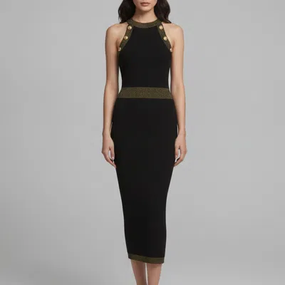 Pre-owned Balmain Black Lurex Rib Knit Button Embellished Midi Dress S