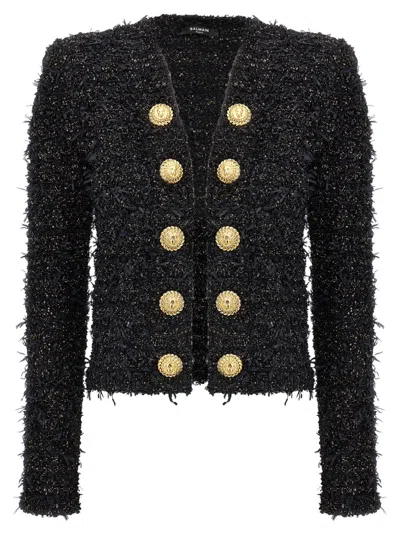 BALMAIN BLACK LUREX TWEED BLAZER