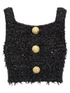 Balmain Women Tweed Cropped Top In Black