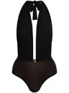 Balmain Black Lycra One-piece Swimsuit With Gold Buckle In Black