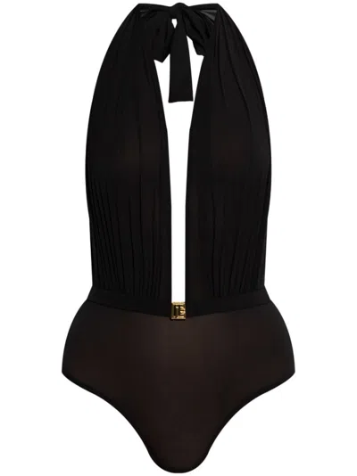 Balmain Black Lycra One-piece Swimsuit With Gold Buckle
