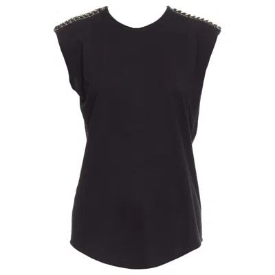 Pre-owned Balmain Black Metal Chain Lamb Leather Trim Cotton Tank Top Fr40 L
