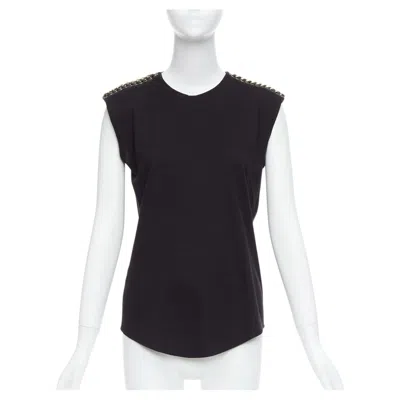 Pre-owned Balmain Black Metal Chain Lamb Leather Trim Cotton Tank Top Fr40 L