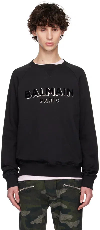 Balmain Black Metallic Flocked Sweatshirt In Ejo Noir/noir/argen