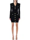 Balmain Mini Black Dress With Golden Buttons In Stretch Viscose Woman In Black