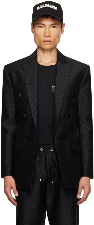 Balmain Black Mini Monogram Blazer In Eap Noir/noir