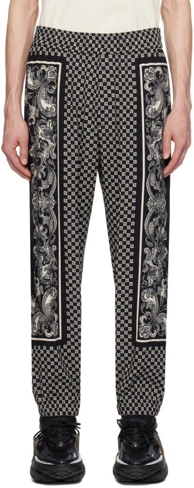 Balmain Black Mini Monogram Trousers In Edk Noir/ivoire
