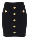 Balmain Black Mini Pencil Skirt With Jewel Buttons In Stretch Viscose Blend Woman