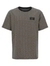 Balmain Grey T-shirt With Logo Applied On The Chest And All-over Labyrinth Motif In Cotton Man In Black
