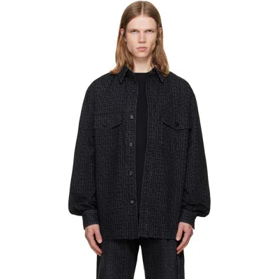Balmain Black Monogram Denim Overshirt In Multi