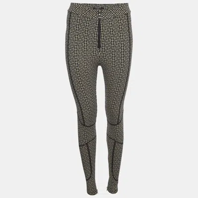 Pre-owned Balmain Black Monogram Jacquard Stretch Knit Leggings S
