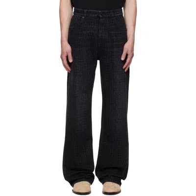 Balmain Black Monogram Loose Jeans In Multi