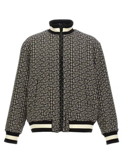 BALMAIN BLACK MONOGRAM REVERSIBLE BOMBER JACKET