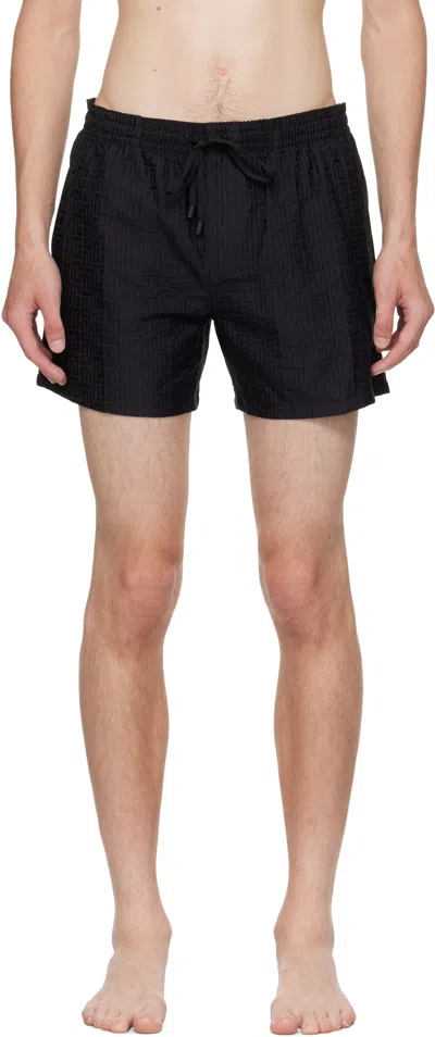 BALMAIN BLACK MONOGRAM SWIM SHORTS