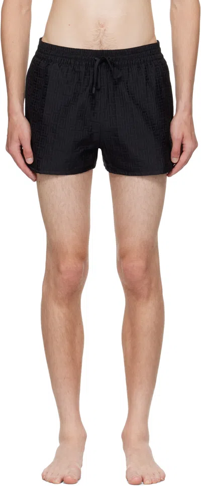 BALMAIN BLACK MONOGRAM SWIM SHORTS