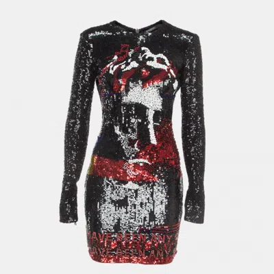 Pre-owned Balmain Black Multicolor Sequin Embellished Mini Dress M