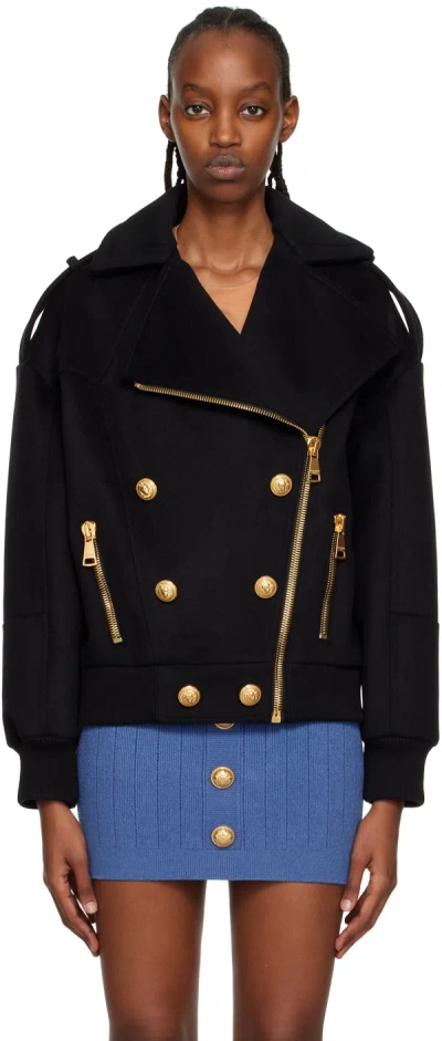 Balmain Black Notched Lapel Jacket In 0pa Noir